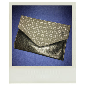 Pochette en cuire & Jeans Sashiko