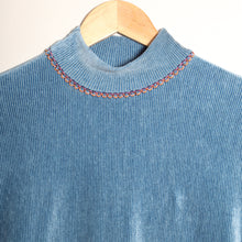 Charger l&#39;image dans la galerie, Top en velours vintage turquoise customisé