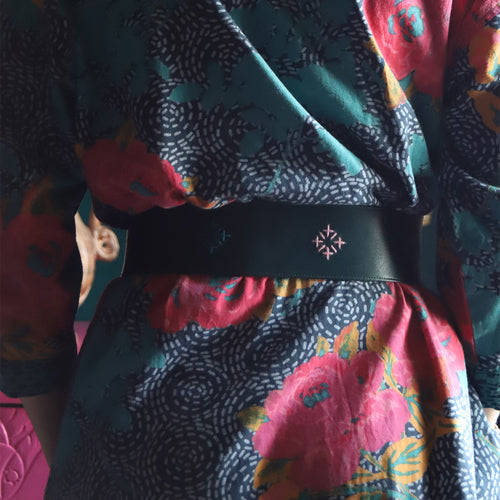 Ceinture en cuire verte Sashiko