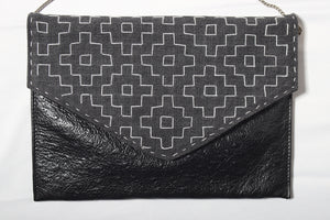 Pochette en cuire & Jeans Sashiko