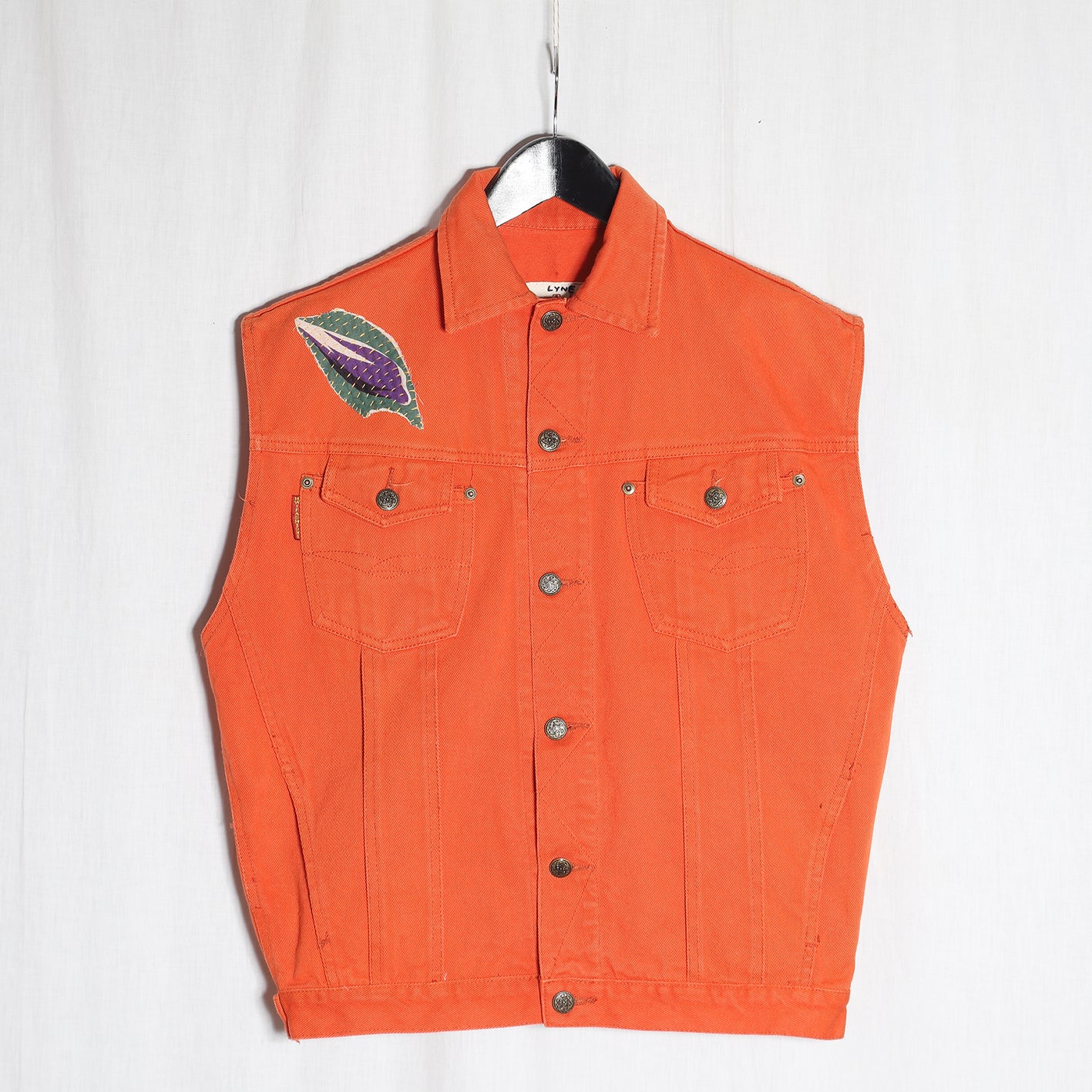 Veste en jeans orange fleurs boro