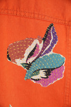 Charger l&#39;image dans la galerie, Veste en jeans orange fleurs boro