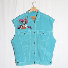 Charger l&#39;image dans la galerie, Veste en jeans turquoise fleurs boro