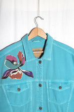 Charger l&#39;image dans la galerie, Veste en jeans turquoise fleurs boro