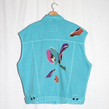 Charger l&#39;image dans la galerie, Veste en jeans turquoise fleurs boro