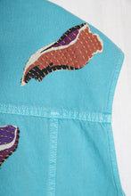 Charger l&#39;image dans la galerie, Veste en jeans turquoise fleurs boro