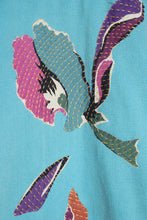 Charger l&#39;image dans la galerie, Veste en jeans turquoise fleurs boro