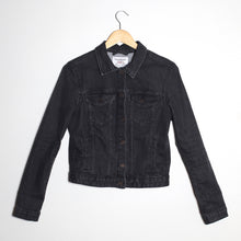 Load image into Gallery viewer, veste en jeans slim noire Sashiko