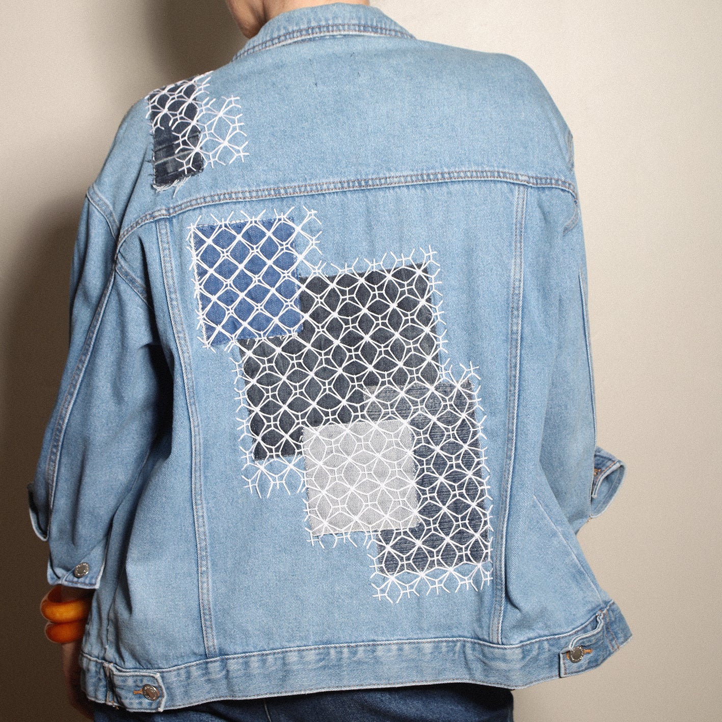 Veste en jeans patchwork et Sashiko